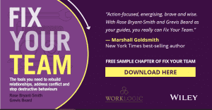 Fix Your Team book promotion offering tools to rebuild relationships, manage conflict, free sample download.