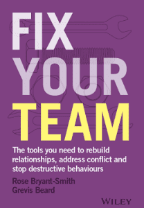 Fix Your Team book cover showing tools theme, subtitle, authors, and Wiley publisher on purple background