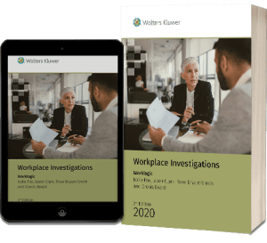 Workplace Investigations book 3rd edition 2020 by Jodie Fox, Jason Clark, Rose Bryant-Smith, Grevis Beard displayed on tablet and book cover